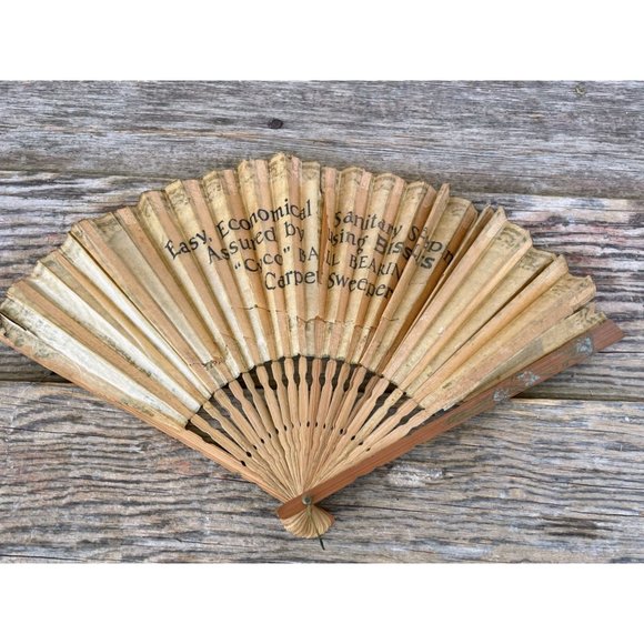 Antique 1880s Japan Rice Paper Hand Fan Bissel Vacuum Advertisement Hand Painted - Picture 2 of 16